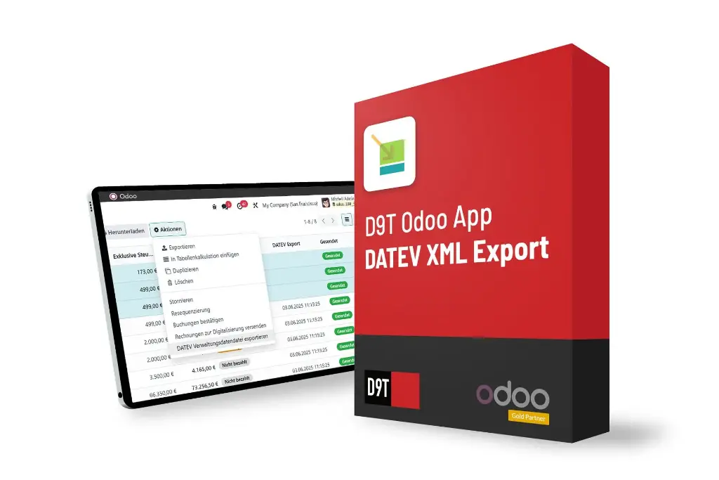 D9T Odoo App: DATEV Unternehmen Online XML Export mit Belegkopie